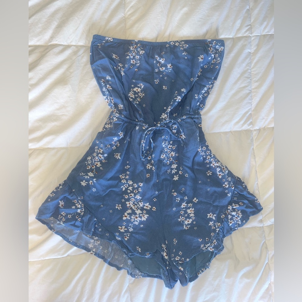 LA Hearts blue floral strapless romper